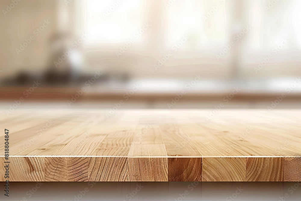 Warm natural wood table surface with blurred background