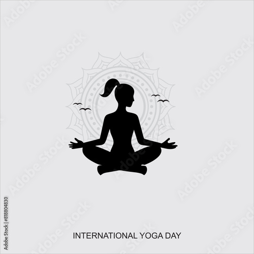 International Yoga Day poster, illustration of a woman doing yoga exercise and pose, Yoga day celebration