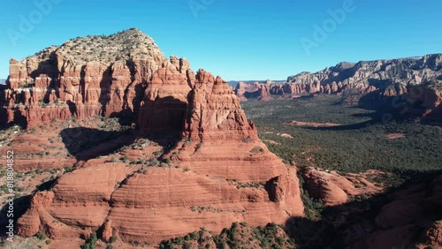 Drone shot of the Bell Rock butte in the south of Sedona in Yavapai County in Arizona, United States photo