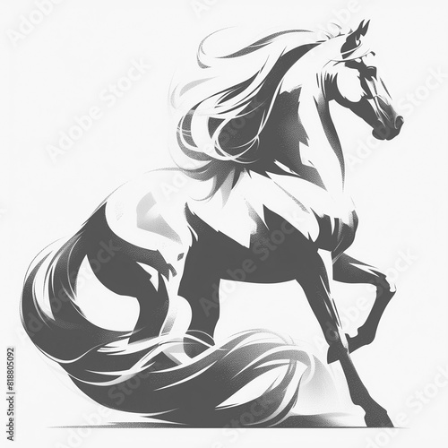 Horse concept illustration graphic poster banner. Horse badge for t-shirt design. Monochrome black and white colors. Digital raster bitmap illustration. AI artwork. 