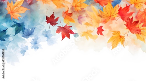 Watercolor autumn background with maple leaves. Generative AI.