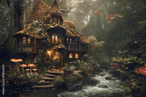fairy woodland whimsical home house forest mushroom enchanted magical storybook fantasy imagination nature mystical fairytale dreamy  photo