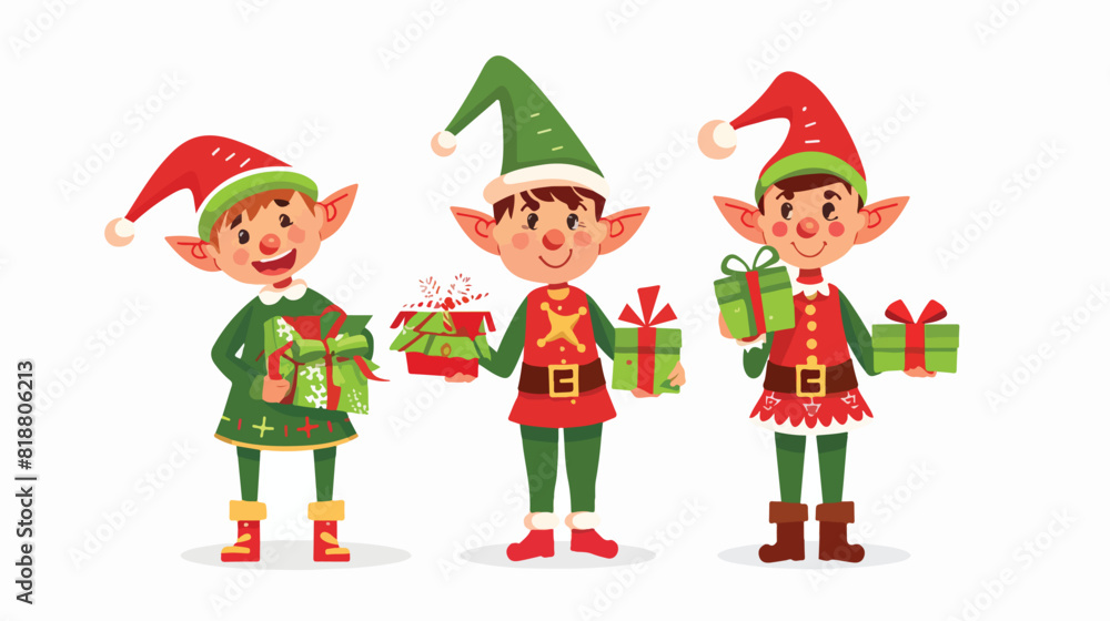 Four of Christmas elves isolated on white background.