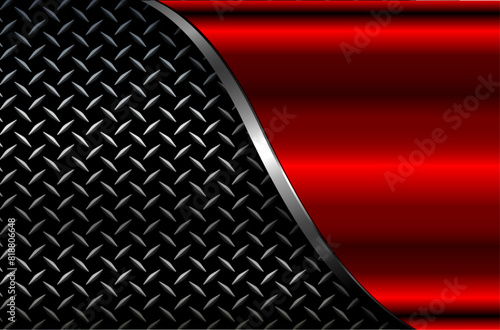 Metal background shiny red chrome metallic with diamond plate texture, silver polished steel texture wallpaper.