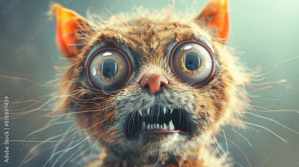 Close-up of a cat with exaggerated, cartoonish features Close-up of a cat with exaggerated, cartoonish features