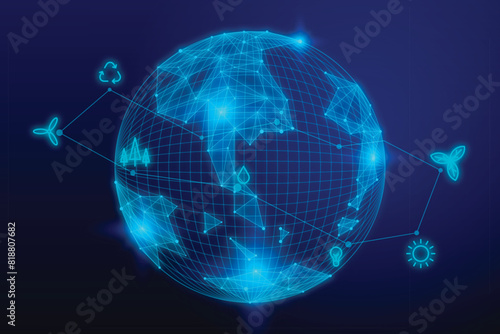 Blue futuristic background with planet Earth Internet and technology background, Nighttime View of Earth From Space A Beautiful Snapshot of the World at Night A modernized globe monitored 