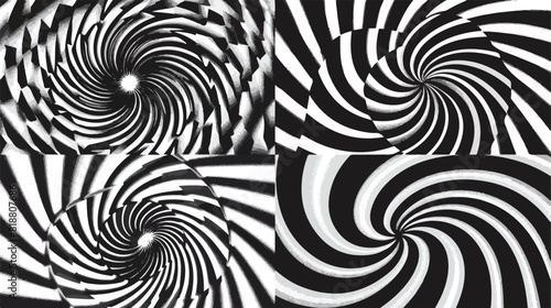Four of different psychedelic spiral vortex twirl. vector