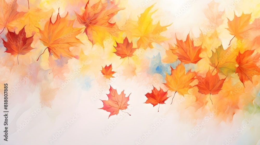 Watercolor autumn background with maple leaves. Generative AI. Watercolor autumn background with maple leaves. Generative AI.
