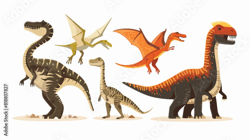 Four of dinosaurs and pterosaurs of various types isolated © Fareeha