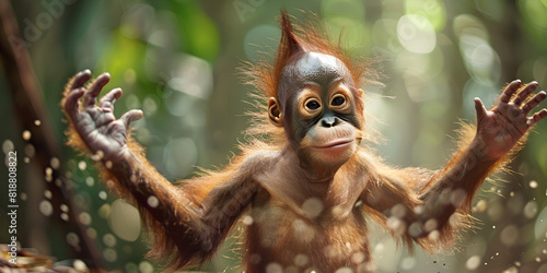 Orangutans with their children orang utan family animal closeup