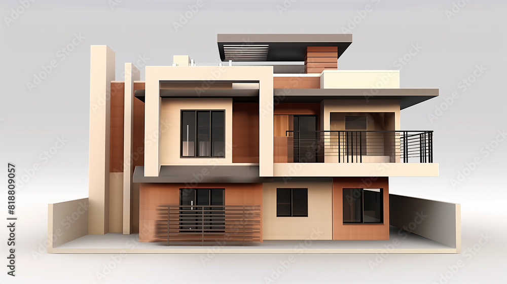 House 3d modern style rendering on white background.