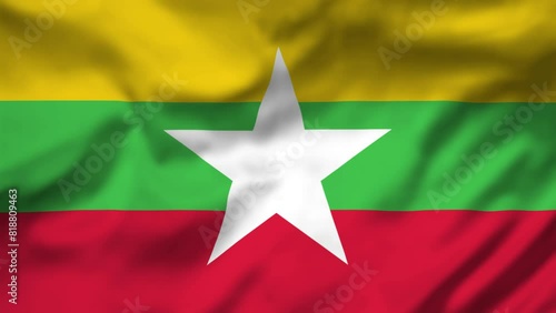 Myanmar Flag waving in the wind, National Flag background video, High Speed Full HD 4K