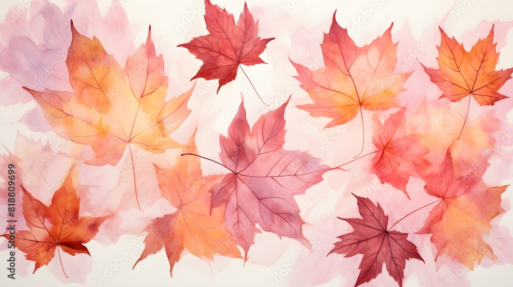 Watercolor autumn background with maple leaves. Generative AI. Watercolor autumn background with maple leaves. Generative AI.