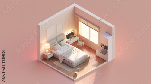 Isometric view of a master bedroom,residential area, 3d rendering.