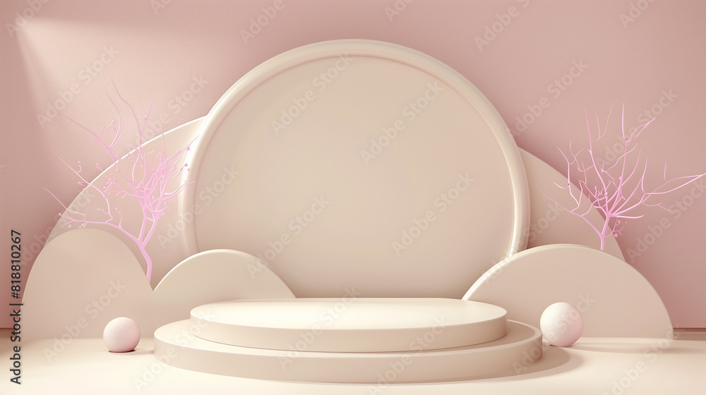 Fototapeta premium Background podium 3D product display stand platform abstract pastel light. Stage podium 3D background cream studio minimal scene.