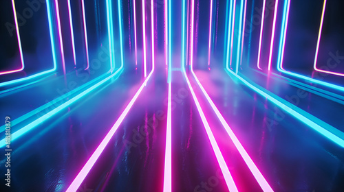 3d render  abstract neon background. Glowing pink blue vertical lines. Digital wallpaper.
