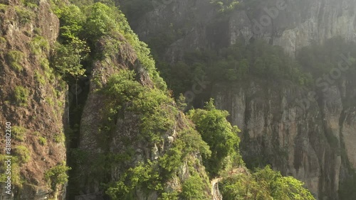 Drone footage of the Fangdong scenic area in Yandang Mountains in Wenzhou City, Zhejiang, China photo