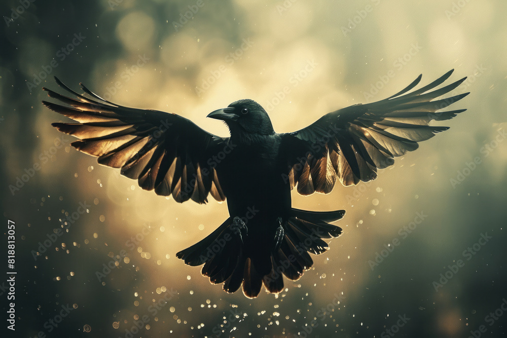 Naklejka premium Dynamic image of a bird with torn wings, its incomplete silhouette highlighting its inability to fly freely,