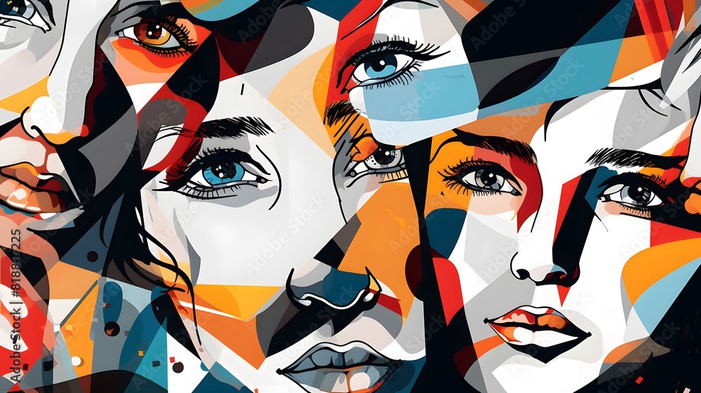 Abstract background with faces collage. Generative AI. Abstract background with faces collage. Generative AI.