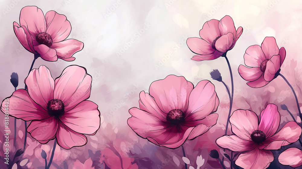Pink flowers on watercolor background. Pink flowers on watercolor background.