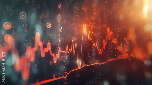 Visual depiction of stock market fluctuations resembling a heartbeat monitor  illustrating the heartbeat of the market  captured with realistic detail.