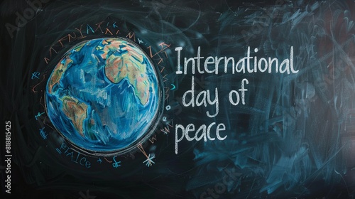 a blackboard with a drawing of a globe of peace with international day of peace