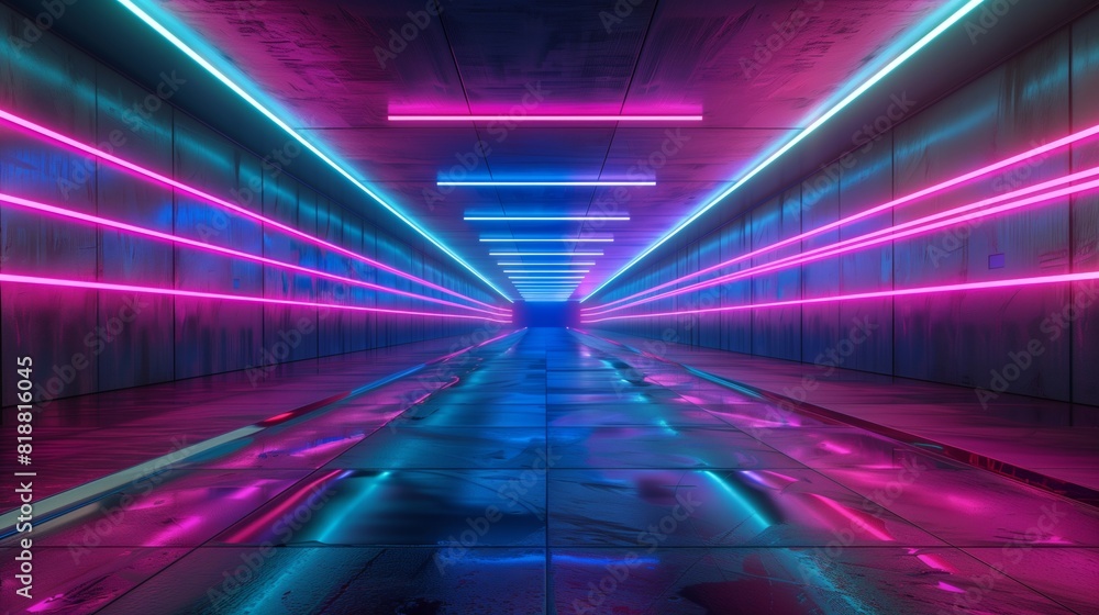 Neon Futuristic Corridor with Vibrant Blue and Pink Lights Neon Futuristic Corridor with Vibrant Blue and Pink Lights