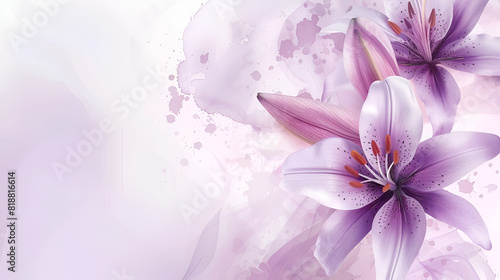 luxury purple lily flower with watercolor style copy space background and invitation wedding card ai generative