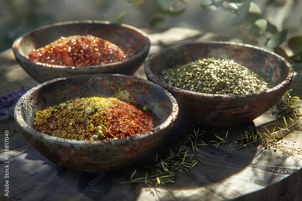 A variety of colorful seasonings displayed, showcasing diverse spices and herbs for culinary use A variety of colorful seasonings displayed, showcasing diverse spices and herbs for culinary use