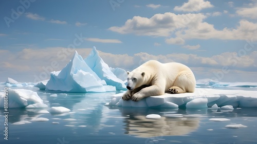 A peaceful iceberg with a sleeping polar bear