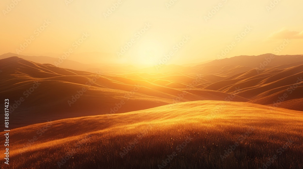 A sunlit field with mountains in the background A sunlit field with mountains in the background