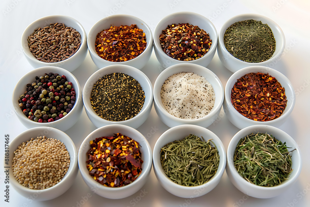 A variety of colorful seasonings displayed, showcasing diverse spices and herbs for culinary use A variety of colorful seasonings displayed, showcasing diverse spices and herbs for culinary use