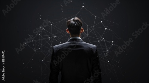 business, people, big data and technology concept - businessman with marker and virtual screen from photo