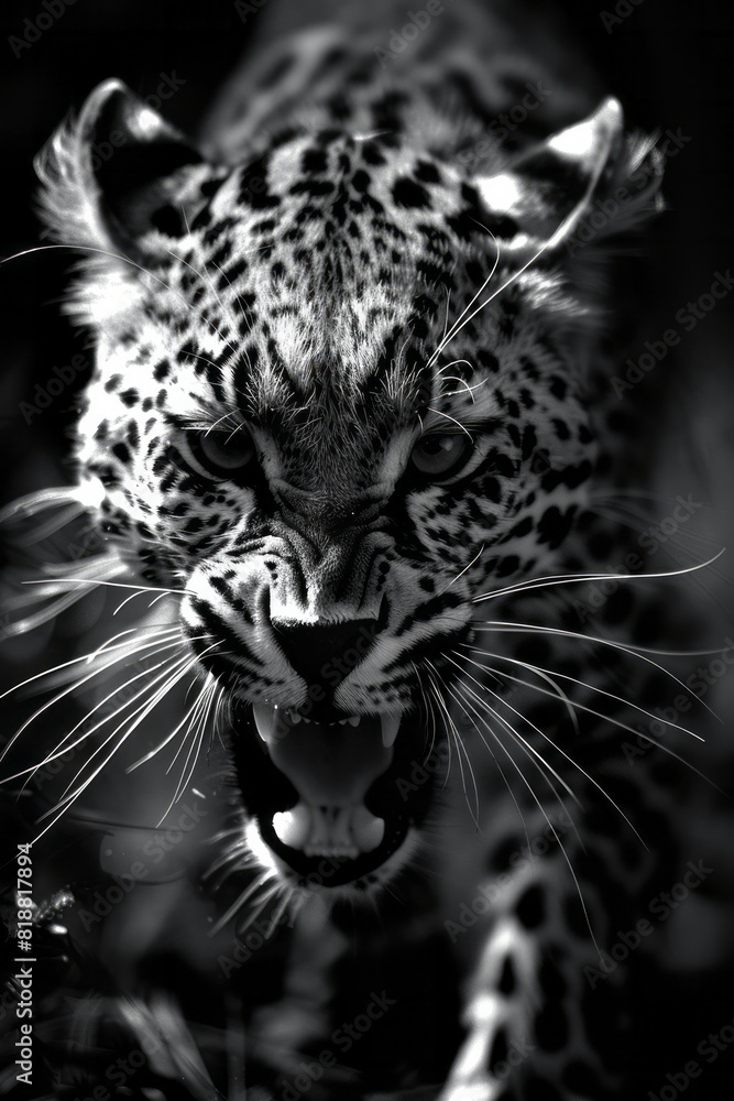 Artistic portrayal of a leopard with rapid, sharp lines, illustrating its agitation and restless energy, Artistic portrayal of a leopard with rapid, sharp lines, illustrating its agitation and restless energy,