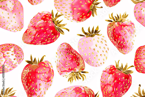 A pattern of strawberries with gold accents