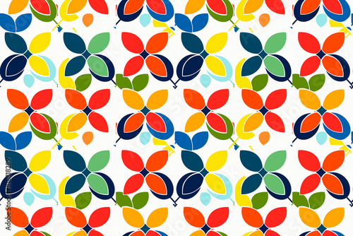 A colorful pattern of flowers is displayed on a white background