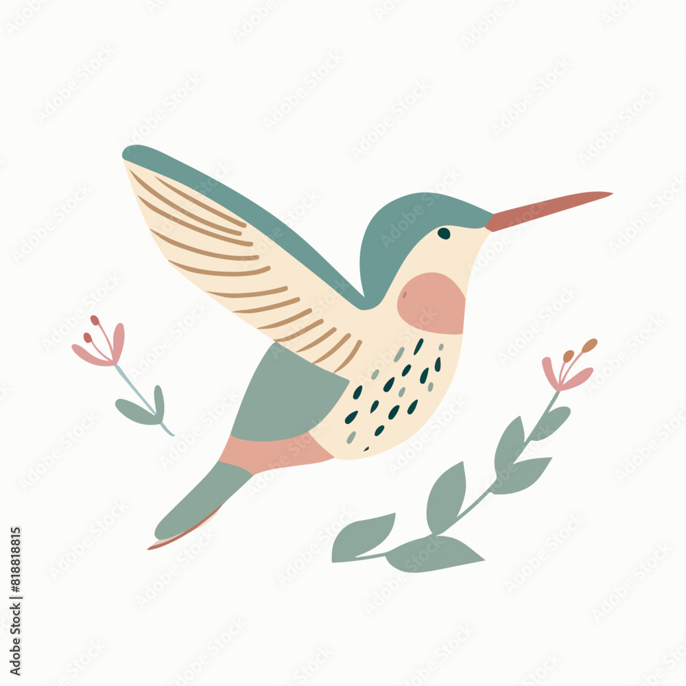 Fototapeta premium Hummingbird in cartoon, doodle style. Image for t-shirt, web, mobile apps and ui. Isolated 2d vector illustration in logo, icon, sketch style, Eps 10. AI Generative