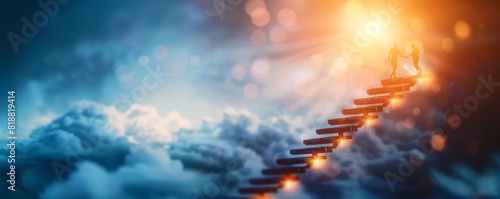 Bright and clean illustration of a ladder ascending through a line graph, symbolizing business growth and financial milestones, minimalistic style with space for text photo