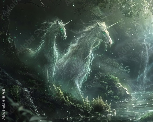 Portray mythical creatures such as dragons, unicorns, and fairies in ethereal settings,