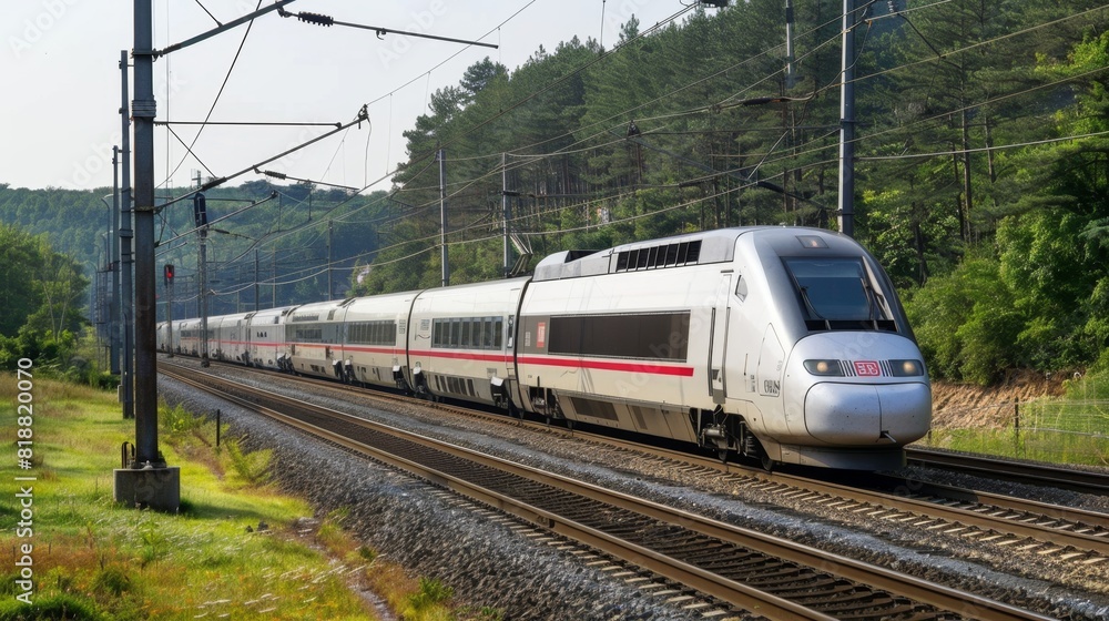 19. High-speed train on the tracks, modern transportation, reduced emissions