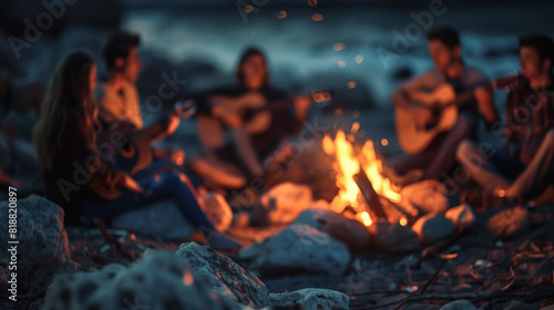 Campfire on the Beach at Night