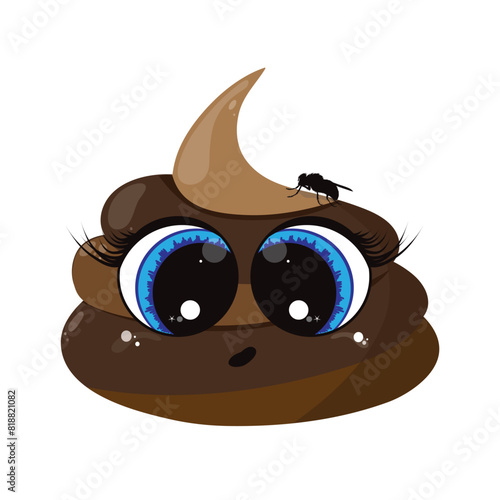 Illustrations of poop with face on white background. Symbol of excrement and cartoon.