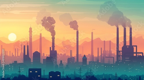 Toxic smoke from industrial factories floating in the air  causing pollution and harming the environment and health of city populations  vector illustration and flat design