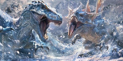 An ice dragon fights a T-Rex photo
