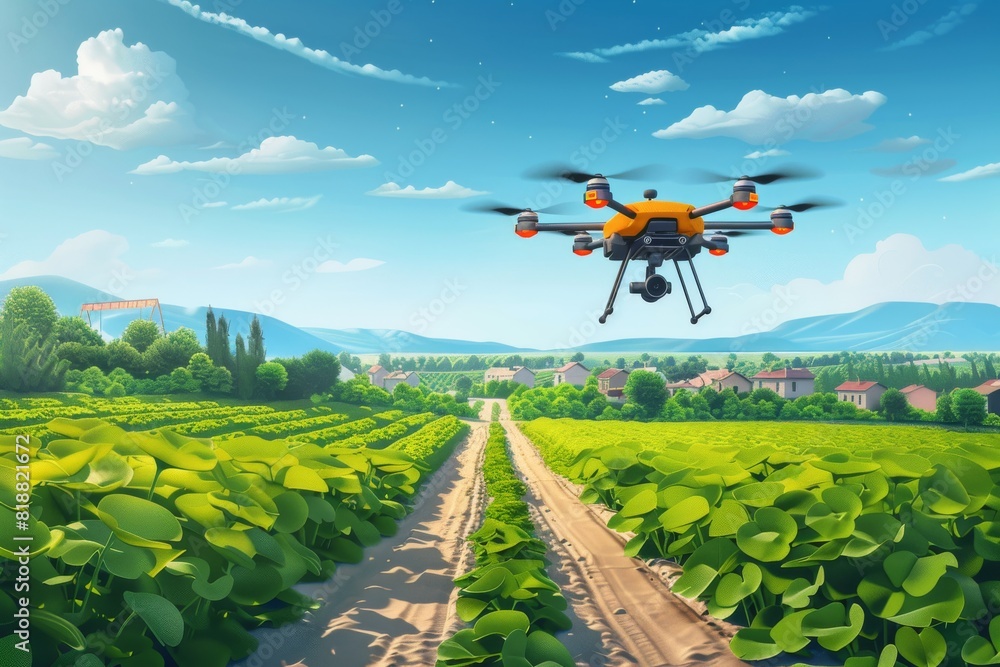Green automated farming with drones conducts crop evaluation, manages vineyards, and supports wheat agriculture with lush, healthy crop growth. Green automated farming with drones conducts crop evaluation, manages vineyards, and supports wheat agriculture with lush, healthy crop growth.