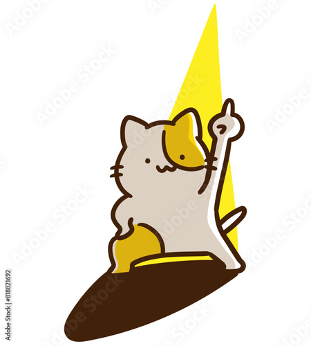 スポットライトを浴びて決めポーズをするかわいいねこのキャラクターのコミカルなイラスト