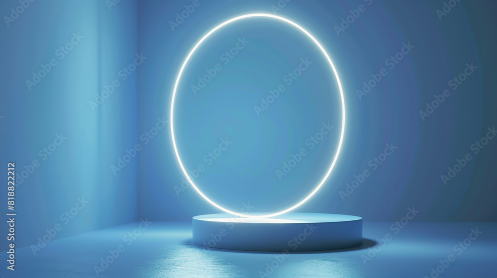 Crafting a Sleek Light Blue Backdrop with Circular Neon Glow, Ideal for Product Displays.