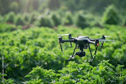 Smart digital farming leverages drones for farm surveillance, growth monitoring, agriculture sensors, and advanced equipment in digital agriculture. © Leo