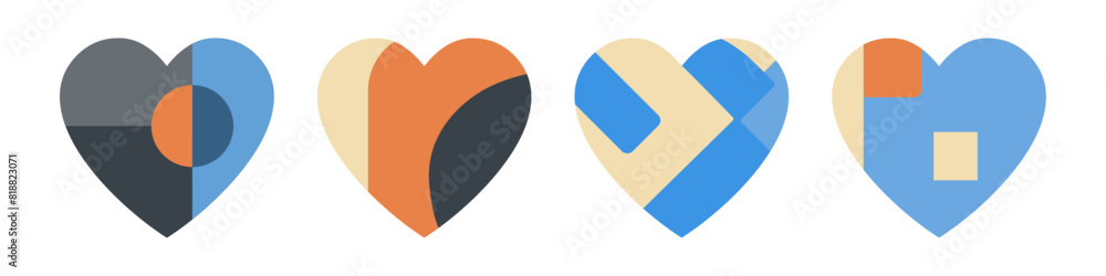 Geometric Abstract Heart Icons - Modern Minimalist Indie Design Style