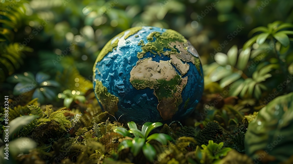 Hyper-Detailed Paper Earth Globe Amid Lush Greenery Ecosystem Hyper-Detailed Paper Earth Globe Amid Lush Greenery Ecosystem